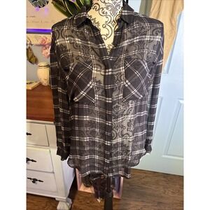 PJK Patterson J Kincaid Silk Plaid Blouse XS. Black & Light Pink. Sheer